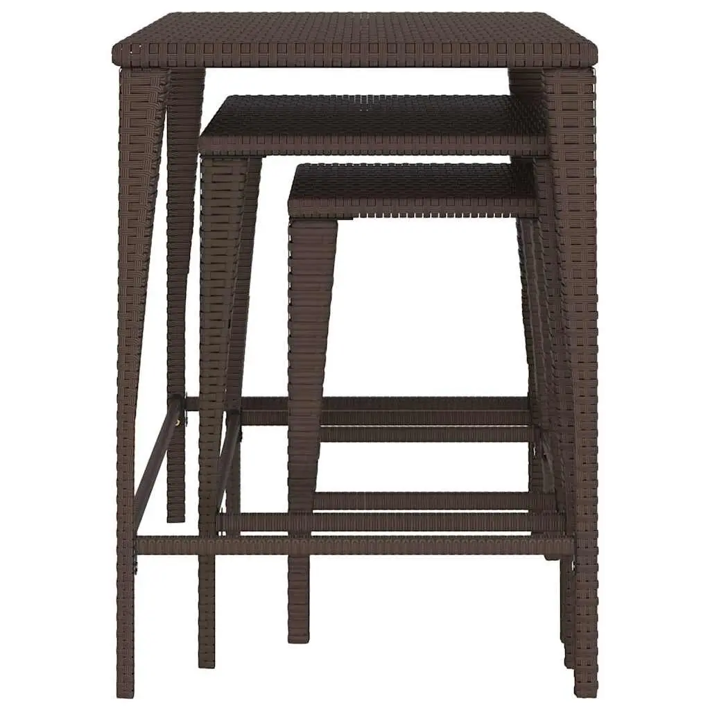 Nesting Tables Set 3 Pieces Brown Side Coffee Table Outdoor Indoor Furniture