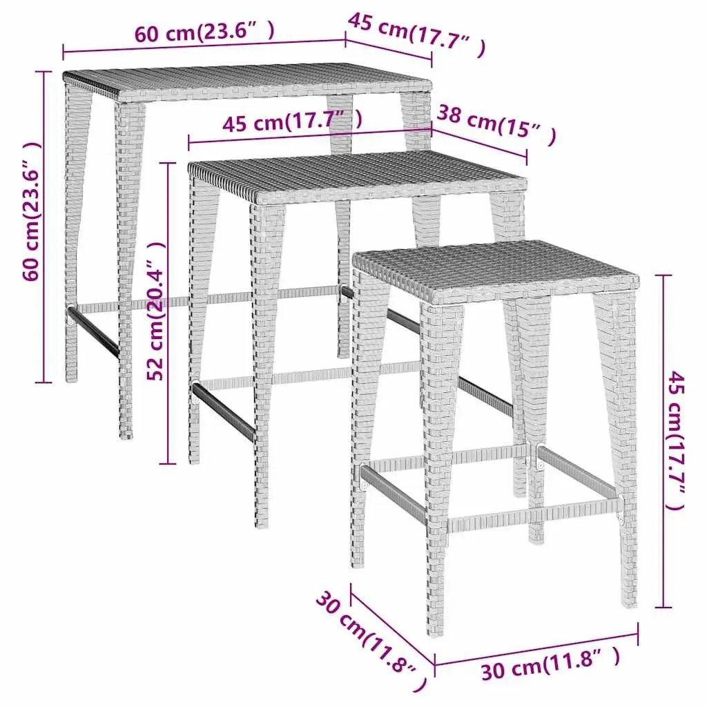 Nesting Tables Set 3 Pieces Brown Side Coffee Table Outdoor Indoor Furniture