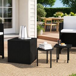 Side Tables Set of 3 Black Poly Rattan Outdoor Garden Accent End Tables