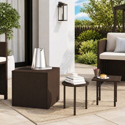 End Tables Set of 3 Brown Rattan Side Tables Different Sizes Shapes Outdoor