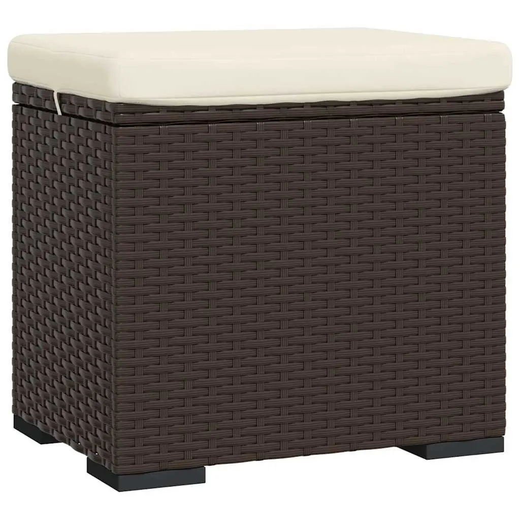 Ottoman Footrest Brown Poly Rattan Garden Patio Relaxation Seat with Cushion