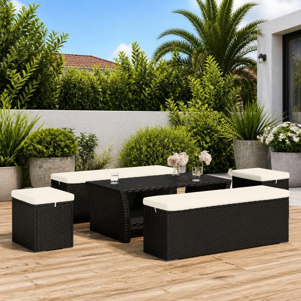 Ottomans with Cushions 40x30x40 cm Black PE Rattan Footrest Garden 2 Piece
