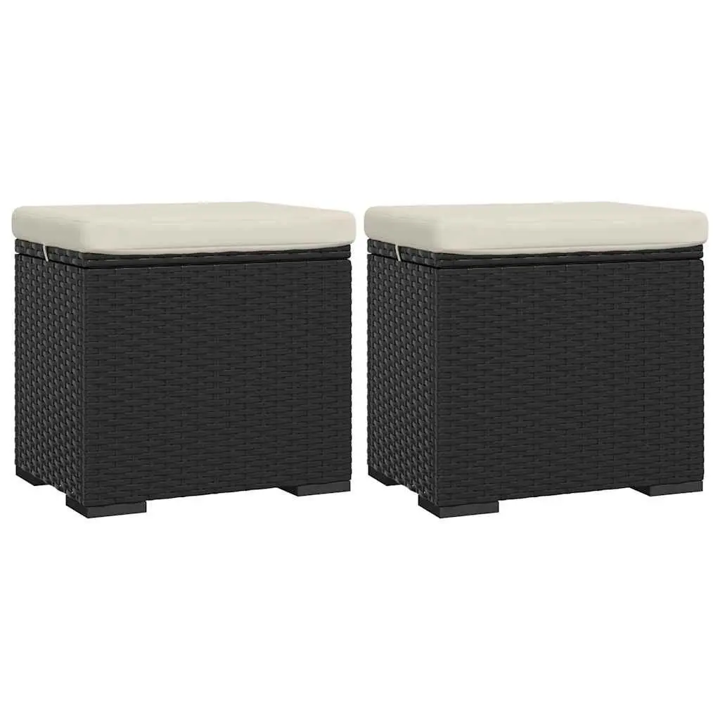 Ottomans with Cushions 40x30x40 cm Black PE Rattan Footrest Garden 2 Piece