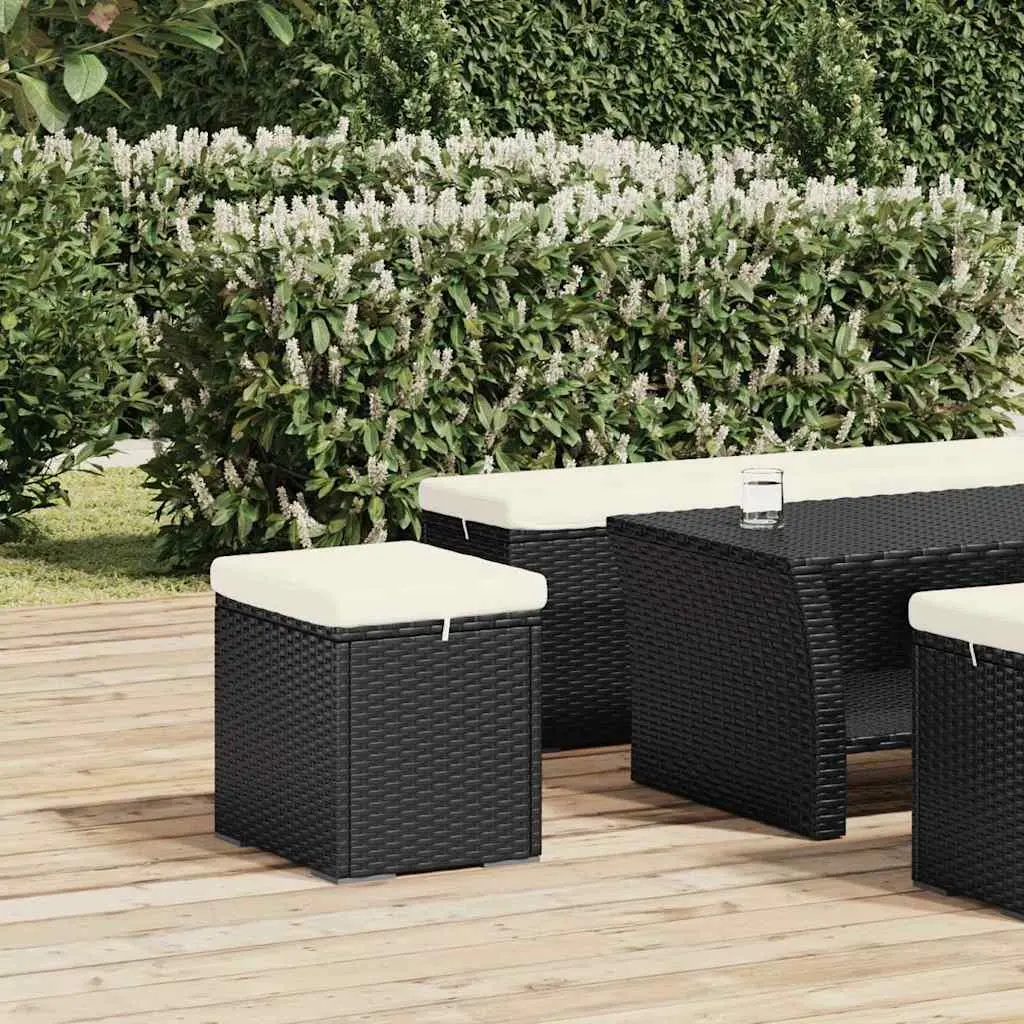 Ottomans with Cushions 40x30x40 cm Black PE Rattan Footrest Garden 2 Piece