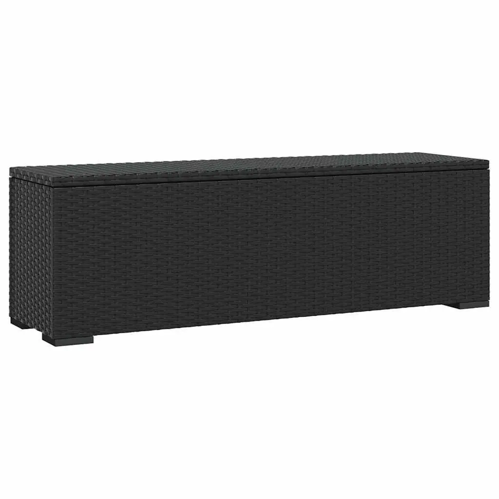 Outdoor Ottoman Bench Removable Cushion Black PE Rattan Patio Seating