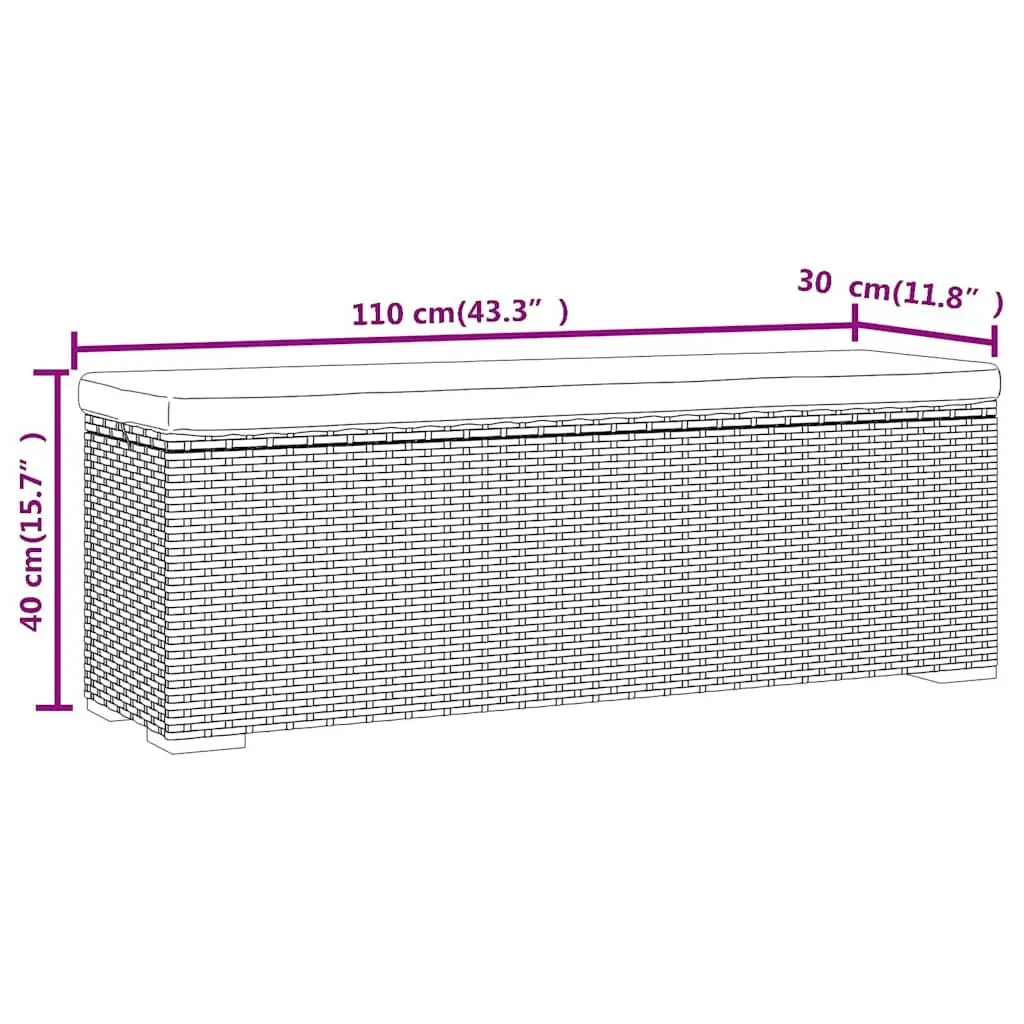 Outdoor Ottoman Bench Removable Cushion Black PE Rattan Patio Seating
