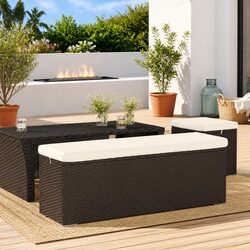 Outdoor Ottoman Bench Brown Poly Rattan Garden Seating Furniture with Cushion