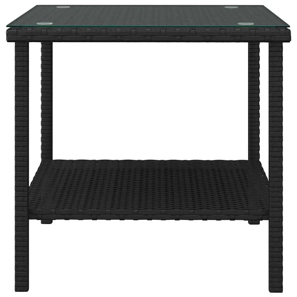 Side Table Poly Rattan Tempered Glass Top 45x45x45cm Black Garden Patio Outdoor
