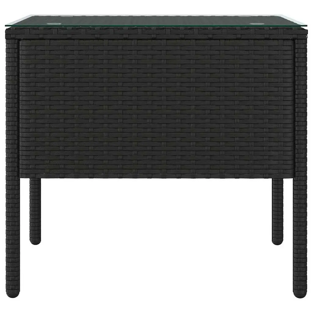 End Table Rattan Glass 53x37x48cm Black Indoor Outdoor Accent Side Table
