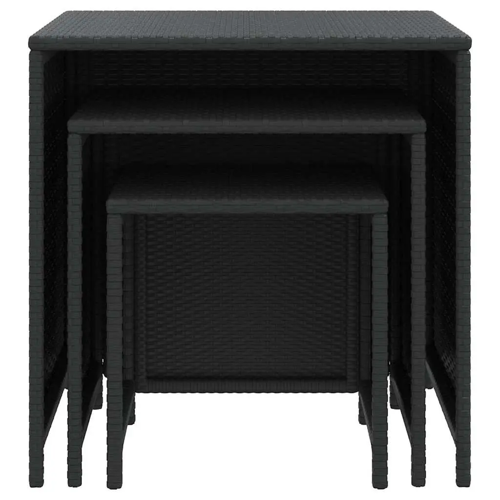 Nesting Tables 3 Pieces Black Poly Rattan End Side Coffee Tables Storage