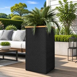 Planter Black 40x40x80 cm Poly Rattan Raised Garden Bed Outdoor Pot
