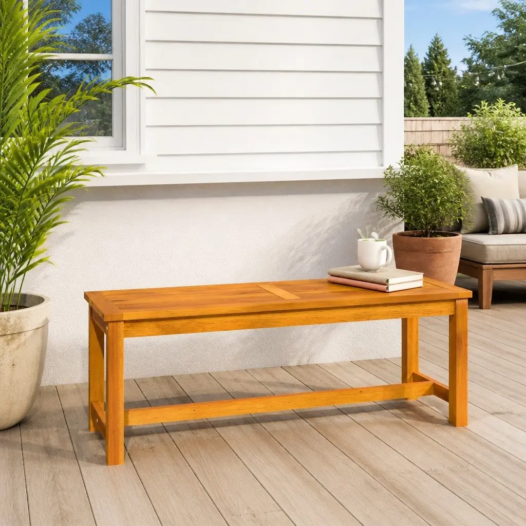 Solid Acacia Wood Garden Bench Sturdy Frame Brown 110x35x45cm