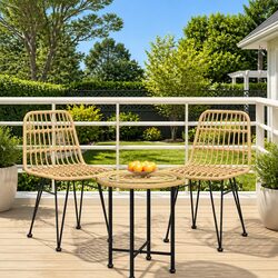Outdoor Garden Chairs 2 pcs Set Patio Seating Brown Rattan Backrest Dining