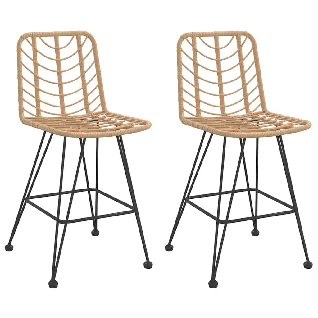Outdoor Bar Stools Rattan Steel Frame Backrest 2 Piece Brown