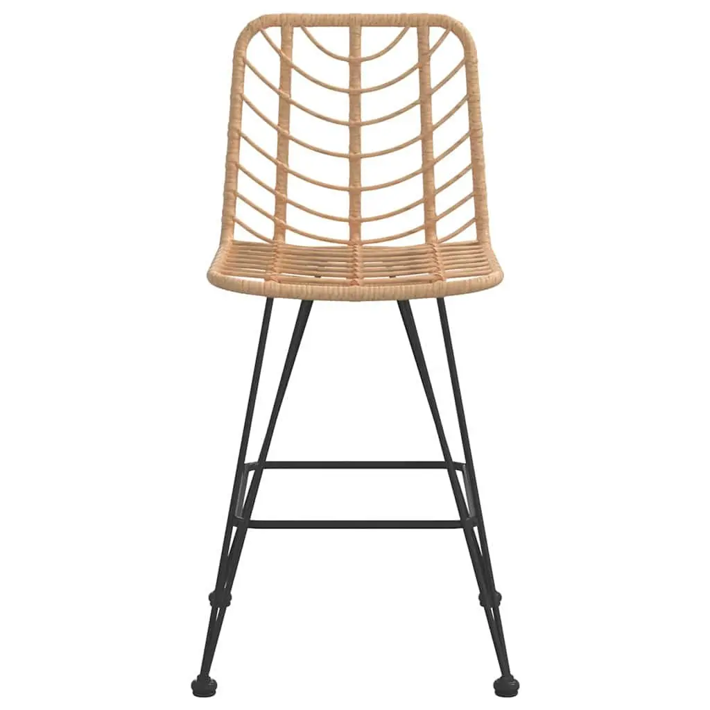 Outdoor Bar Stools Rattan Steel Frame Backrest 2 Piece Brown