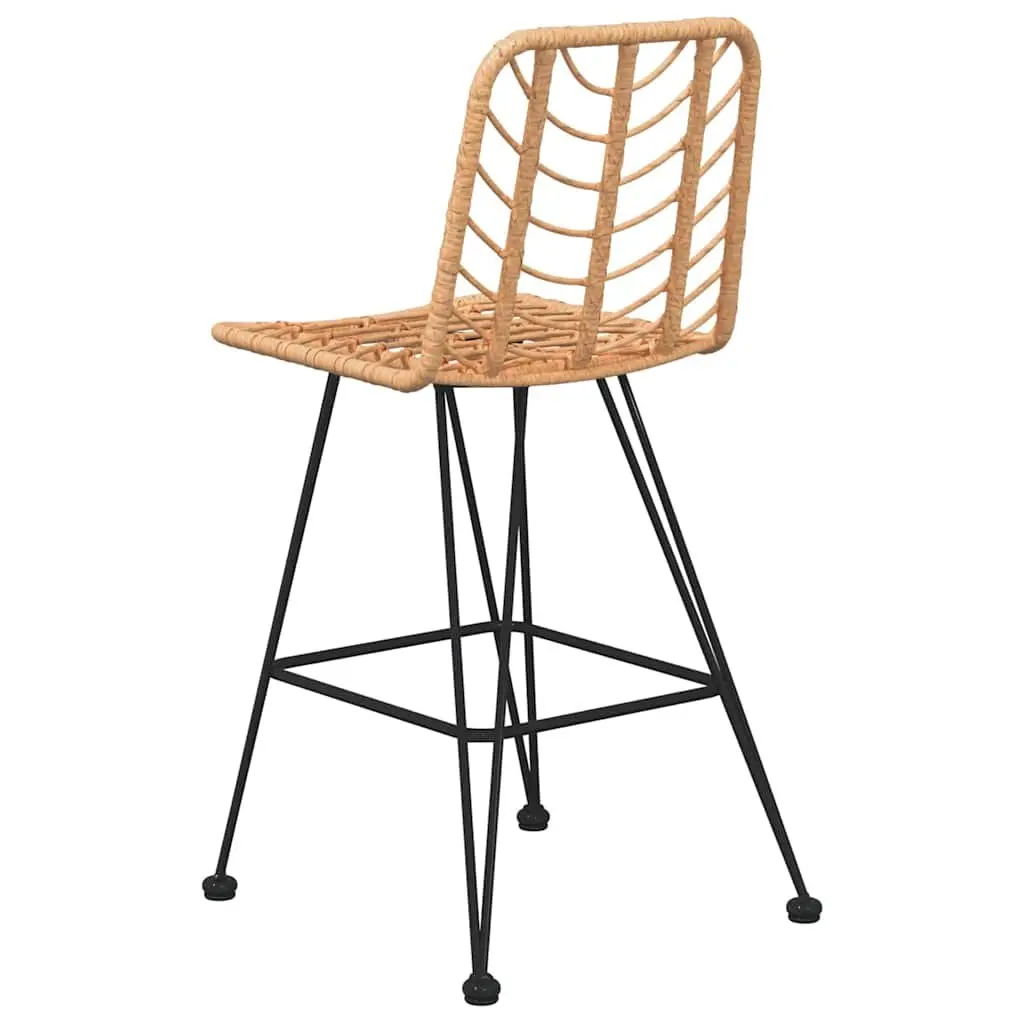 Outdoor Bar Stools Rattan Steel Frame Backrest 2 Piece Brown