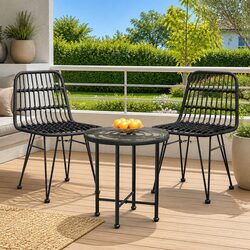 Dining Table Round Ø50 cm Black Tempered Glass Steel Outdoor Patio Bistro