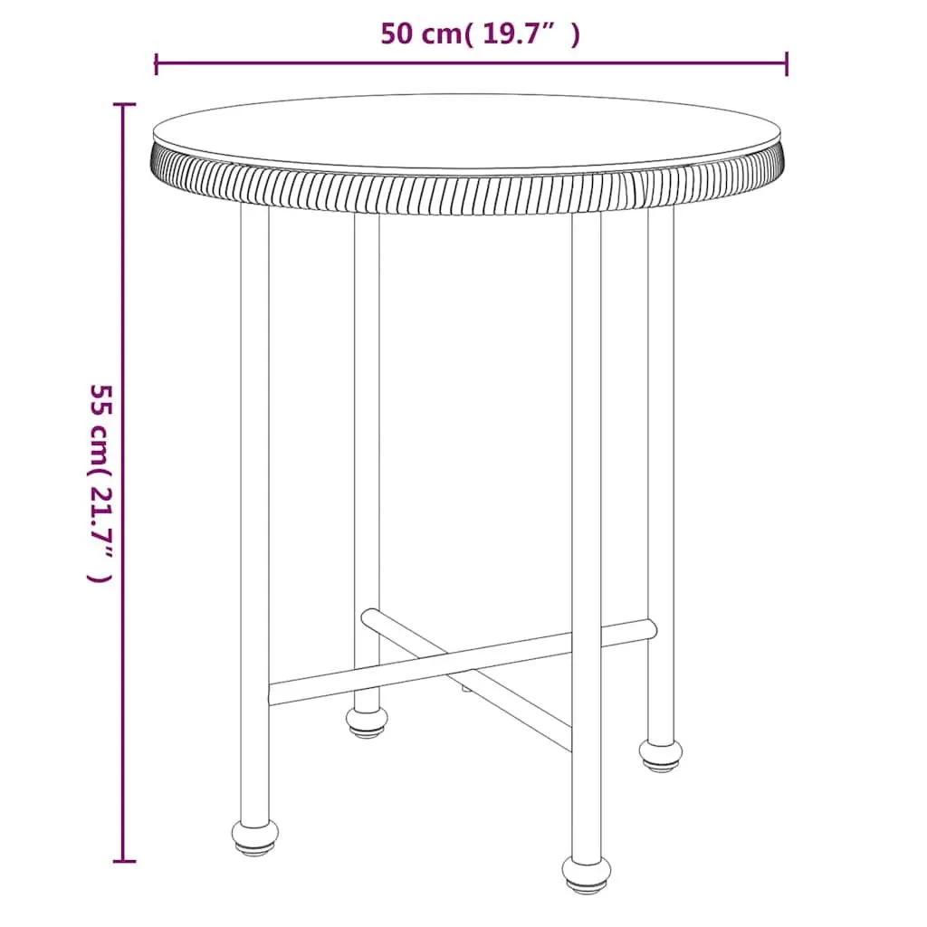Dining Table Round Tempered Glass Ø50 cm Black Steel Outdoor Patio