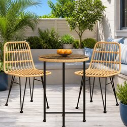 Outdoor Dining Table 55cm Tempered Glass Top Steel Frame Brown Patio Bistro