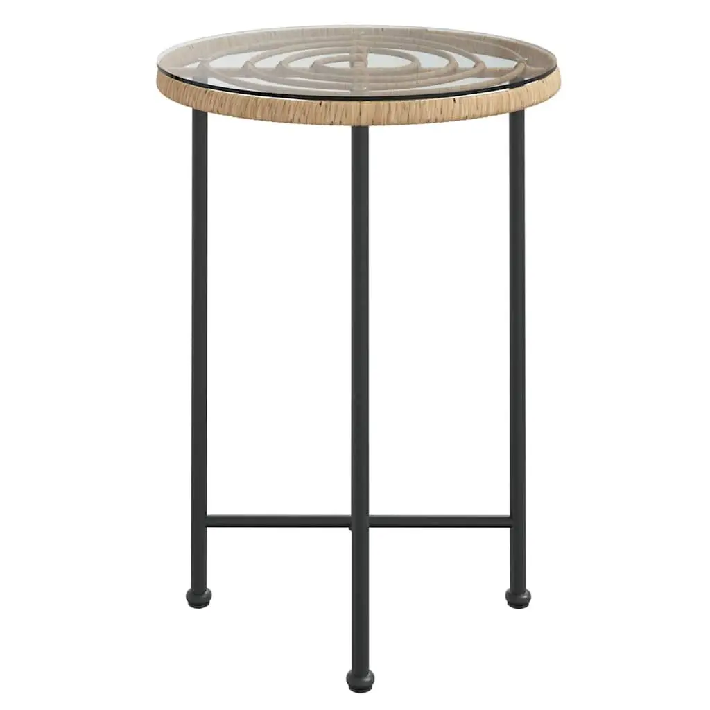 Outdoor Dining Table Tempered Glass Top Steel Frame 55cm Brown