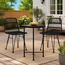 Dining Table Black Round Ø55cm Tempered Glass Steel Outdoor Bistro Patio