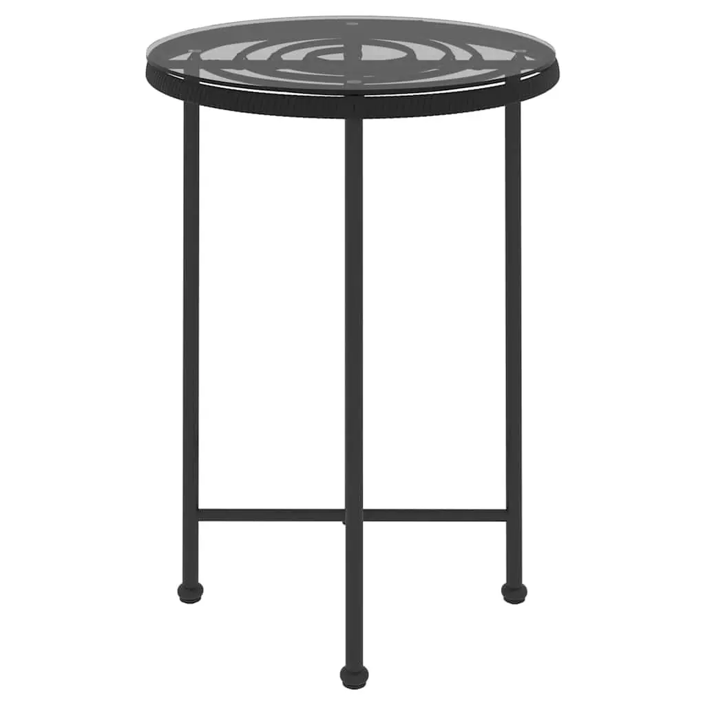 Dining Table Round Ø55cm Black Tempered Glass Steel Outdoor