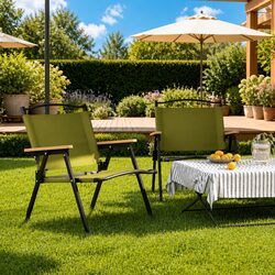Outdoor Camping Chairs 2 pcs Portable Folding Garden Picnic Beach Seating Green