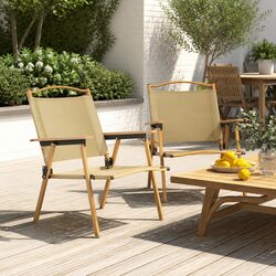 Outdoor Camping Chairs 2 Piece Portable Folding Beige Garden Picnic Fishing Seat