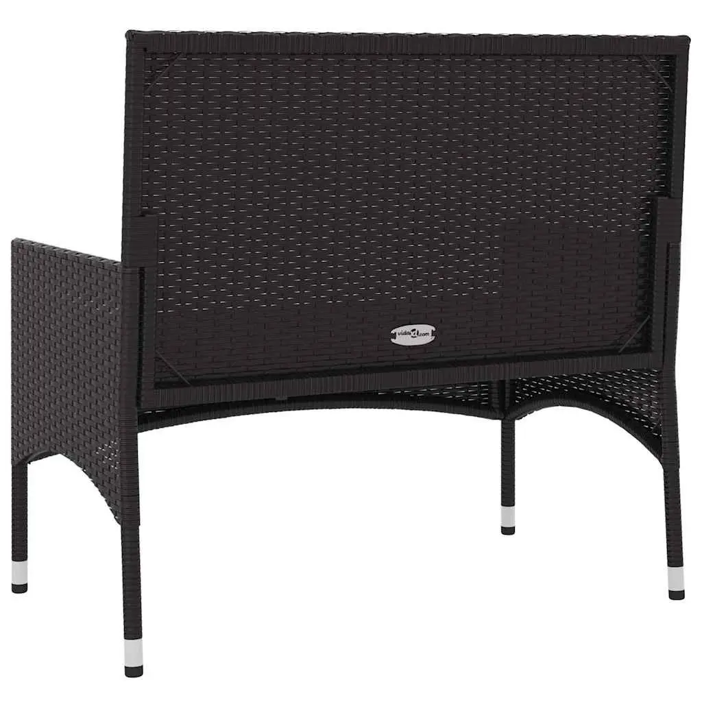 2-Seater Garden Bench Poly Rattan Black with Cushions Armrest Backrest