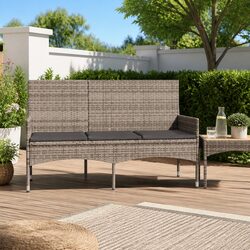 3-Seater Outdoor Garden Bench with Cushions Grey Poly Rattan Patio Seating