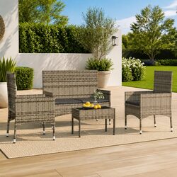 Garden Lounge Set 4 Piece Outdoor Furniture Grey Poly Rattan with Cushions