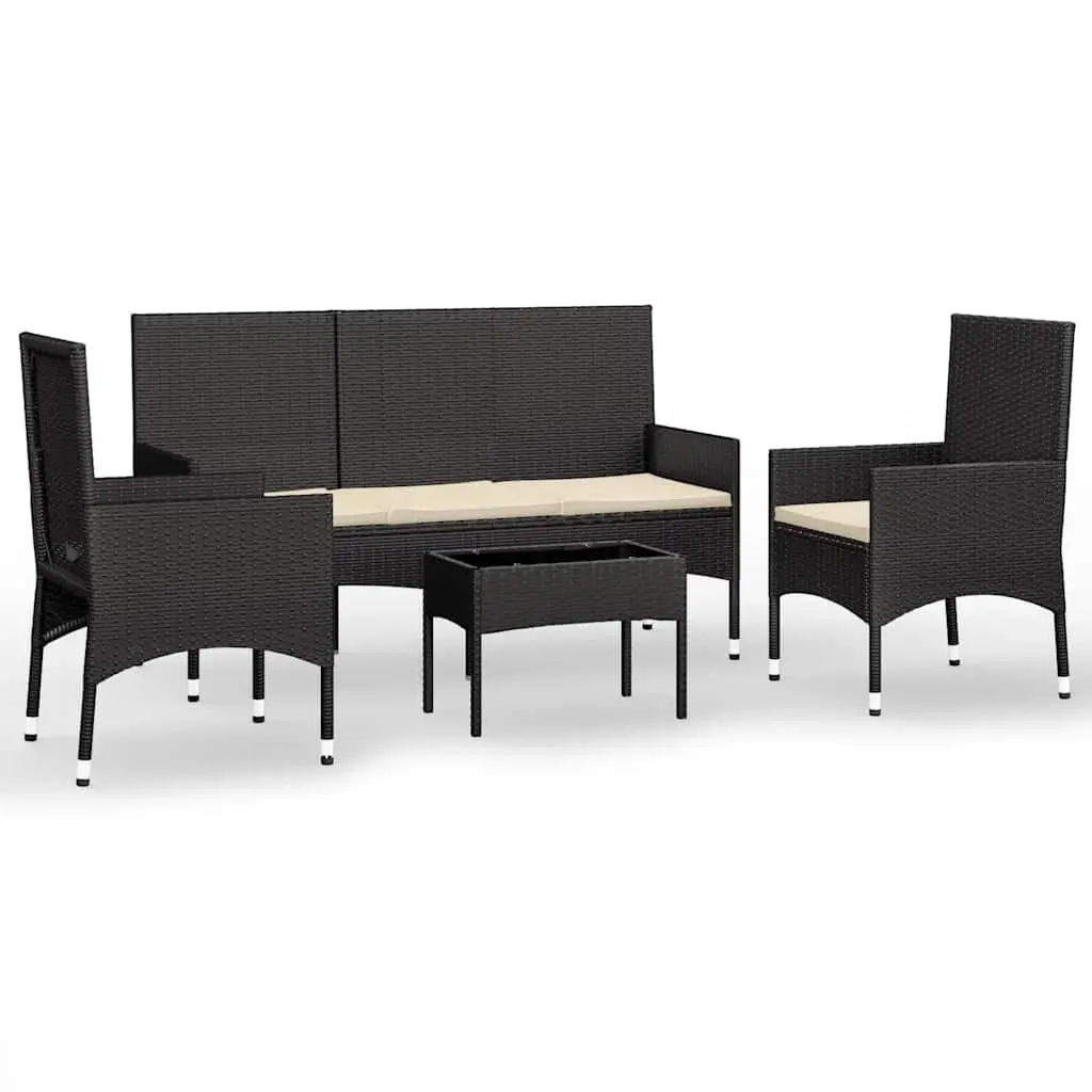 4 Piece Garden Lounge Set Outdoor Furniture with Cushions Black Poly Rattan