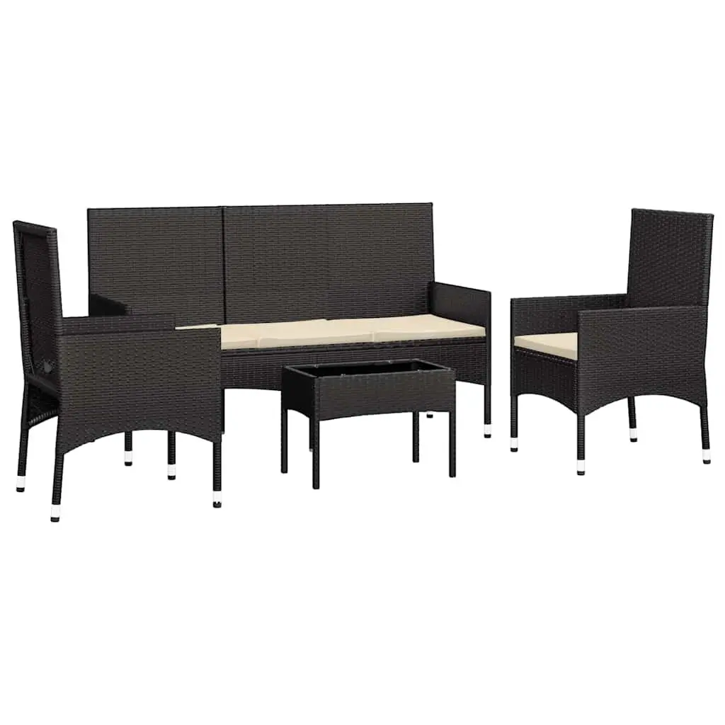 4 Piece Garden Lounge Set Outdoor Furniture with Cushions Black Poly Rattan