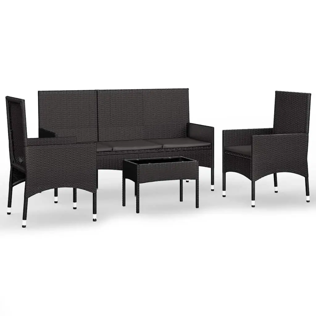 4 Piece Outdoor Garden Lounge Set with Cushions Black Poly Rattan Patio