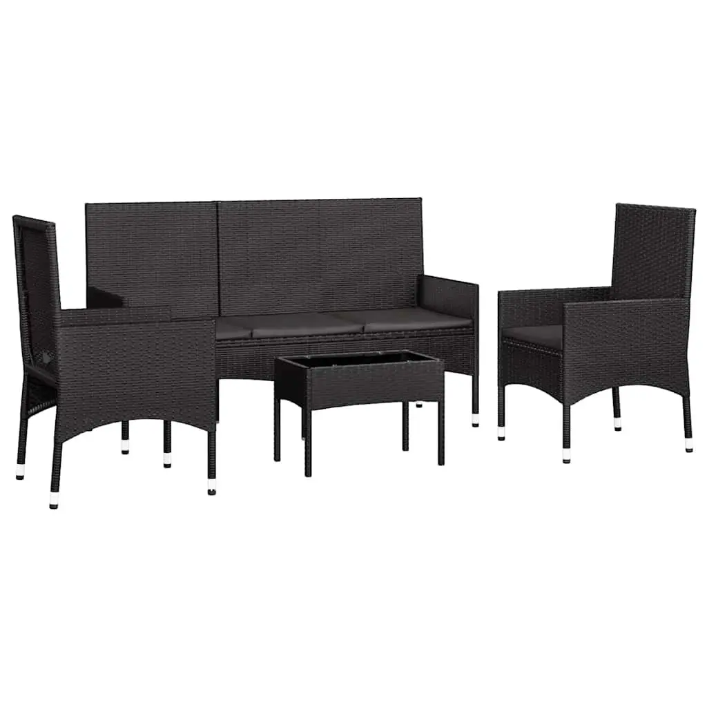 4 Piece Outdoor Garden Lounge Set with Cushions Black Poly Rattan Patio