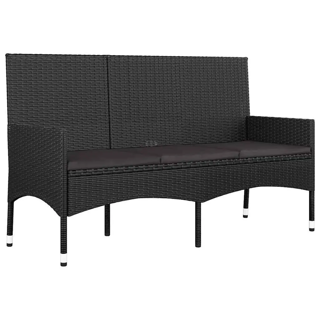 4 Piece Outdoor Garden Lounge Set with Cushions Black Poly Rattan Patio