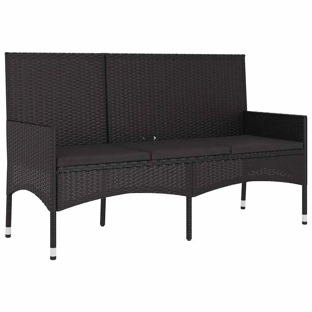 4 Piece Outdoor Garden Lounge Set Black Poly Rattan Furniture with Cushions