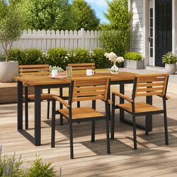 Garden Dining Table U-shaped Legs Solid Acacia Wood Outdoor Patio Furniture