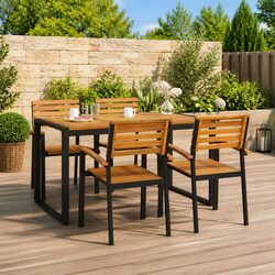 Outdoor Garden Table U-shaped Legs Brown Solid Acacia Wood Patio Furniture