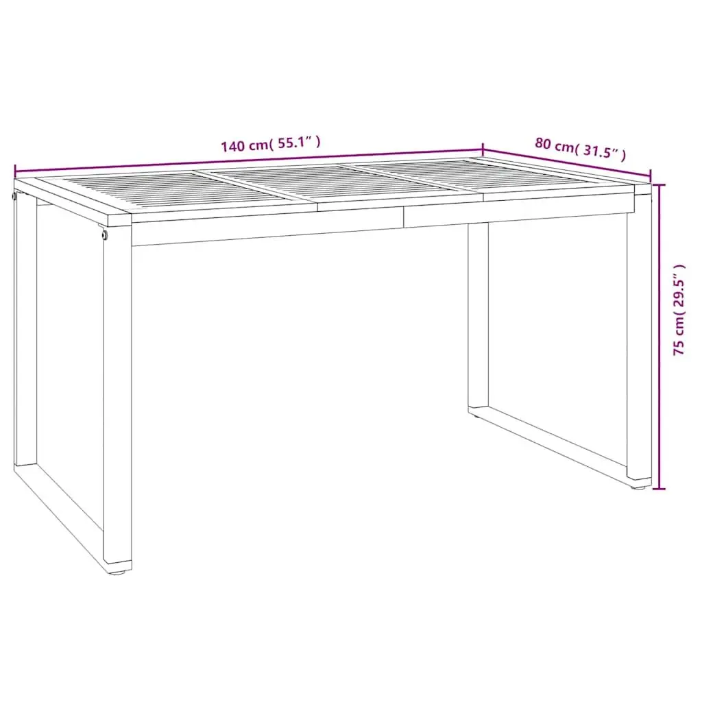 Outdoor Garden Table U-shaped Legs Brown Solid Acacia Wood Patio Furniture