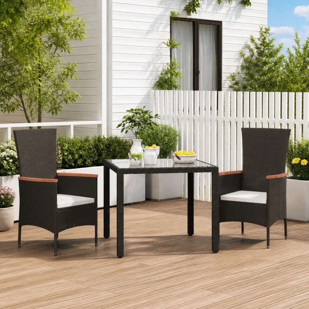 Outdoor Garden Chairs Set Cushioned PE Rattan Black 2 Piece