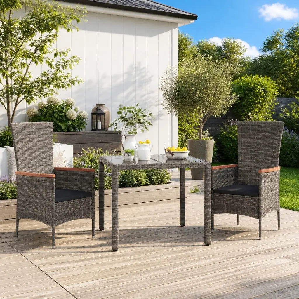 Outdoor Garden Chairs Set 2 pcs Grey PE Rattan Patio Seating with Cushions