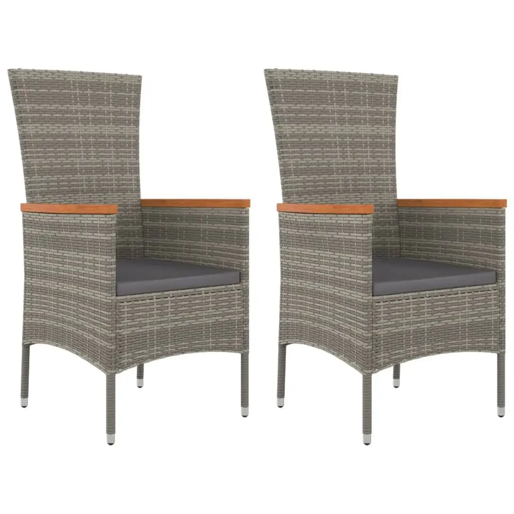 Outdoor Garden Chairs Set 2 pcs Grey PE Rattan Patio Seating with Cushions