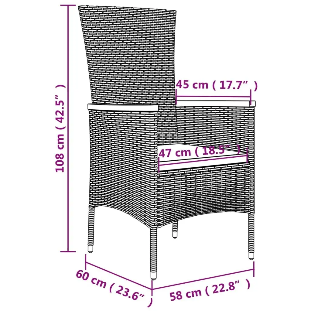 Outdoor Garden Chairs Set 2 pcs Grey PE Rattan Patio Seating with Cushions