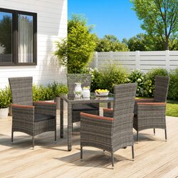 Outdoor Garden Chairs Grey Poly Rattan Set 4 Piece Patio Seating with Cushions