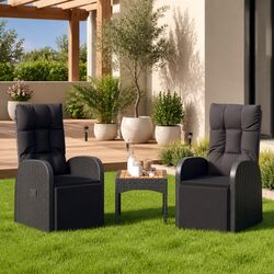 Reclining Garden Chairs 2 pcs Black Outdoor Seating Poly Rattan with Cushions