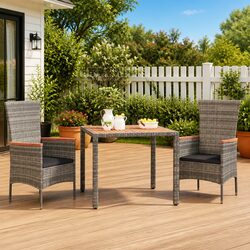 Garden Table Wooden Top Grey Poly Rattan Outdoor Patio Furniture Steel Frame