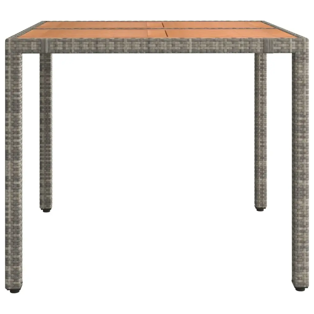 Garden Table Grey Wooden Top PE Rattan Outdoor Patio Furniture Steel Frame
