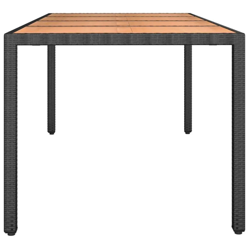 Outdoor Garden Table Acacia Wooden Top Poly Rattan Frame Black