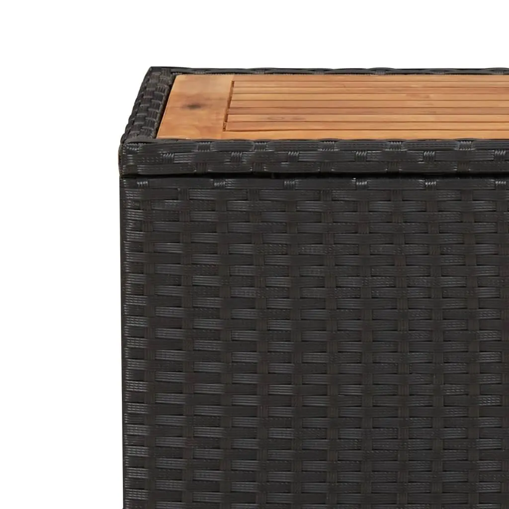 Outdoor Tea Table Wooden Top Poly Rattan Frame Garden Patio Side Table Black